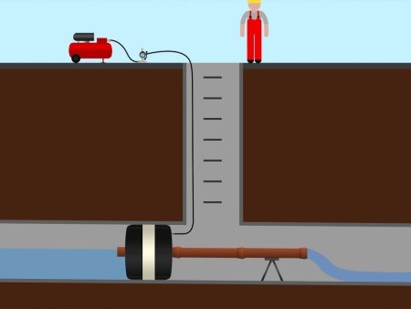 Пневматическое заглушающее перекрытие под обводную трубу, применение Пневматическое заглушающее перекрытие под обводную трубу, применение